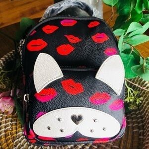 Betsey Johnson Lip Print Puppy Mini Backpack Dog Face Small Bag NWT